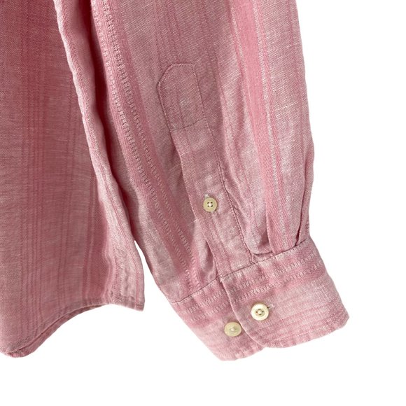 TASSO ELBA Pink Textured Stripe Linen Button Up Long Sleeve Shirt Size L - Picture 13 of 16